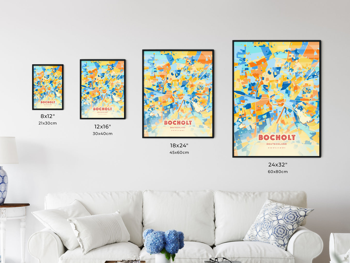 Colorful BOCHOLT GERMANY Fine Art Map Blue Orange