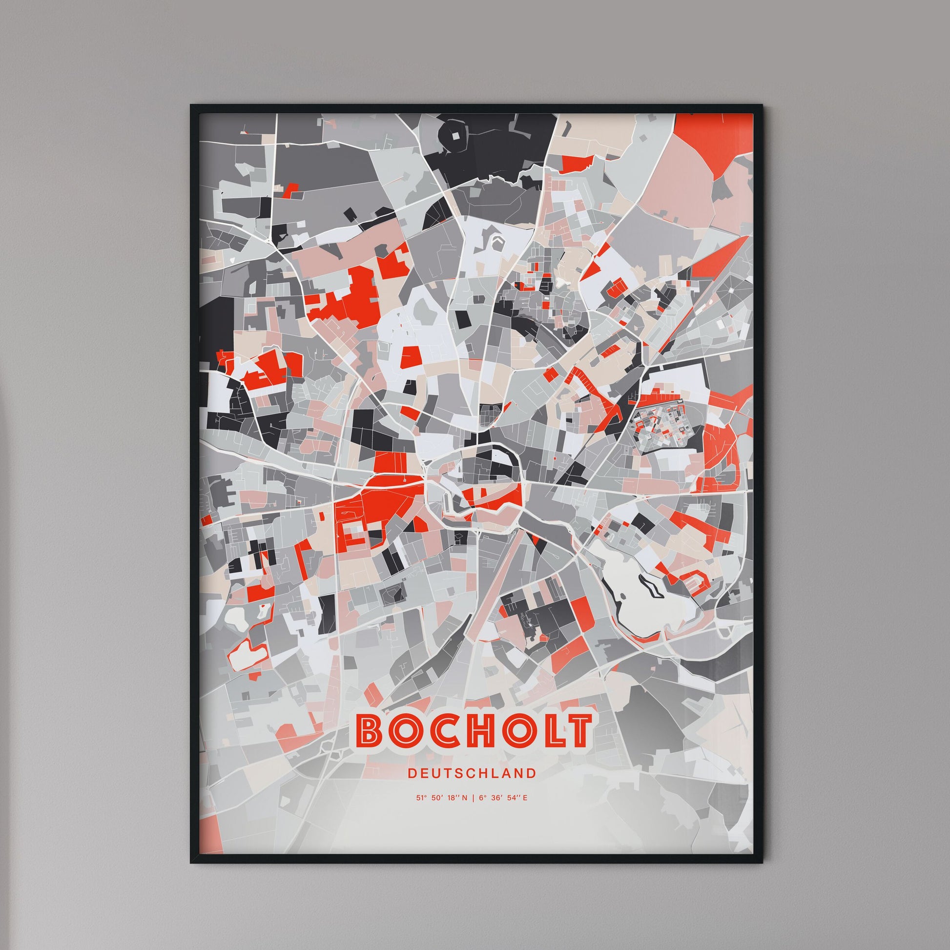 Colorful BOCHOLT GERMANY Fine Art Map Modern