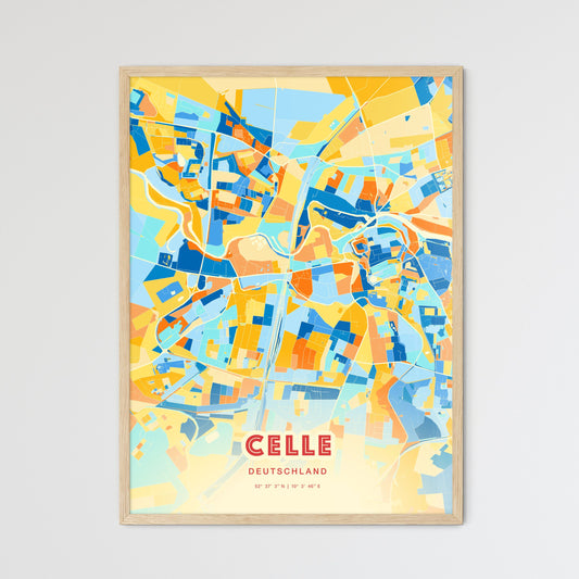 Colorful Celle Germany Fine Art Map Blue Orange