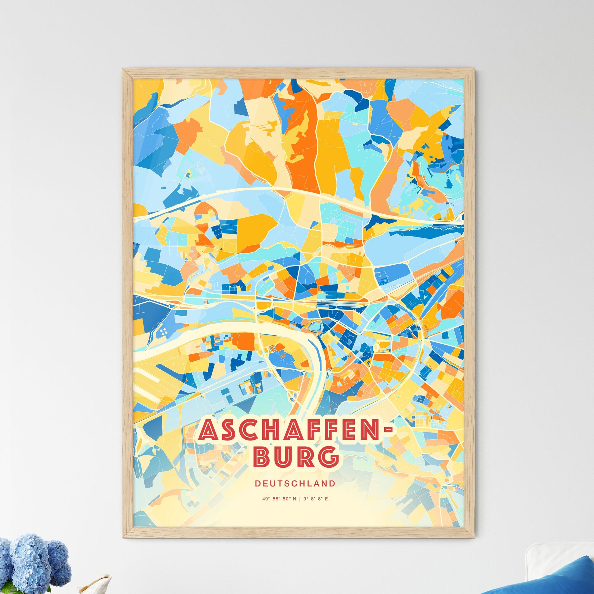 Colorful ASCHAFFENBURG GERMANY Fine Art Map Blue Orange