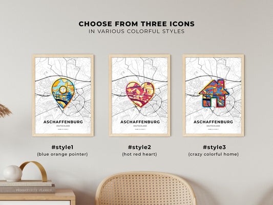 Aschaffenburg Germany maps with colorful icons