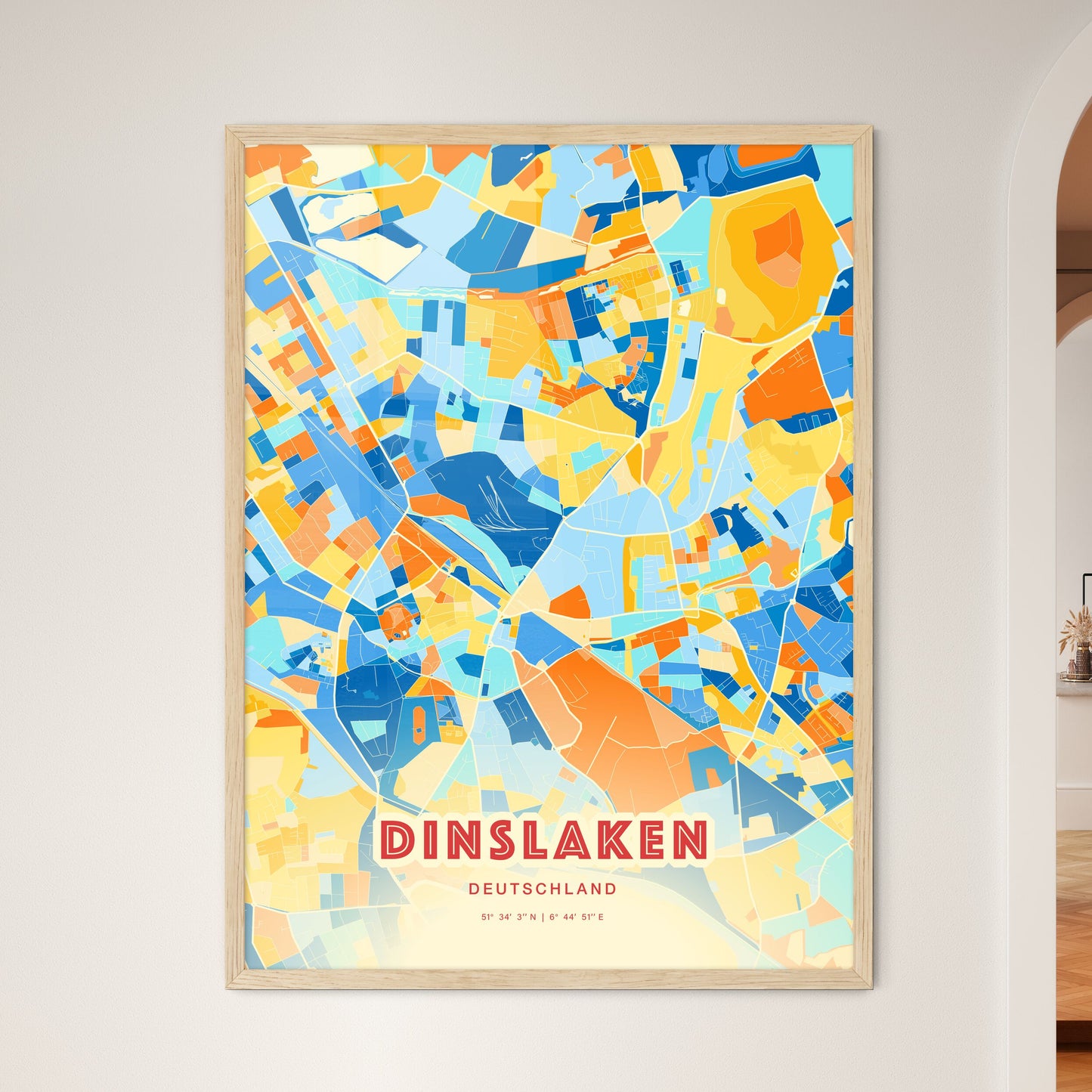 Colorful DINSLAKEN GERMANY Fine Art Map Blue Orange