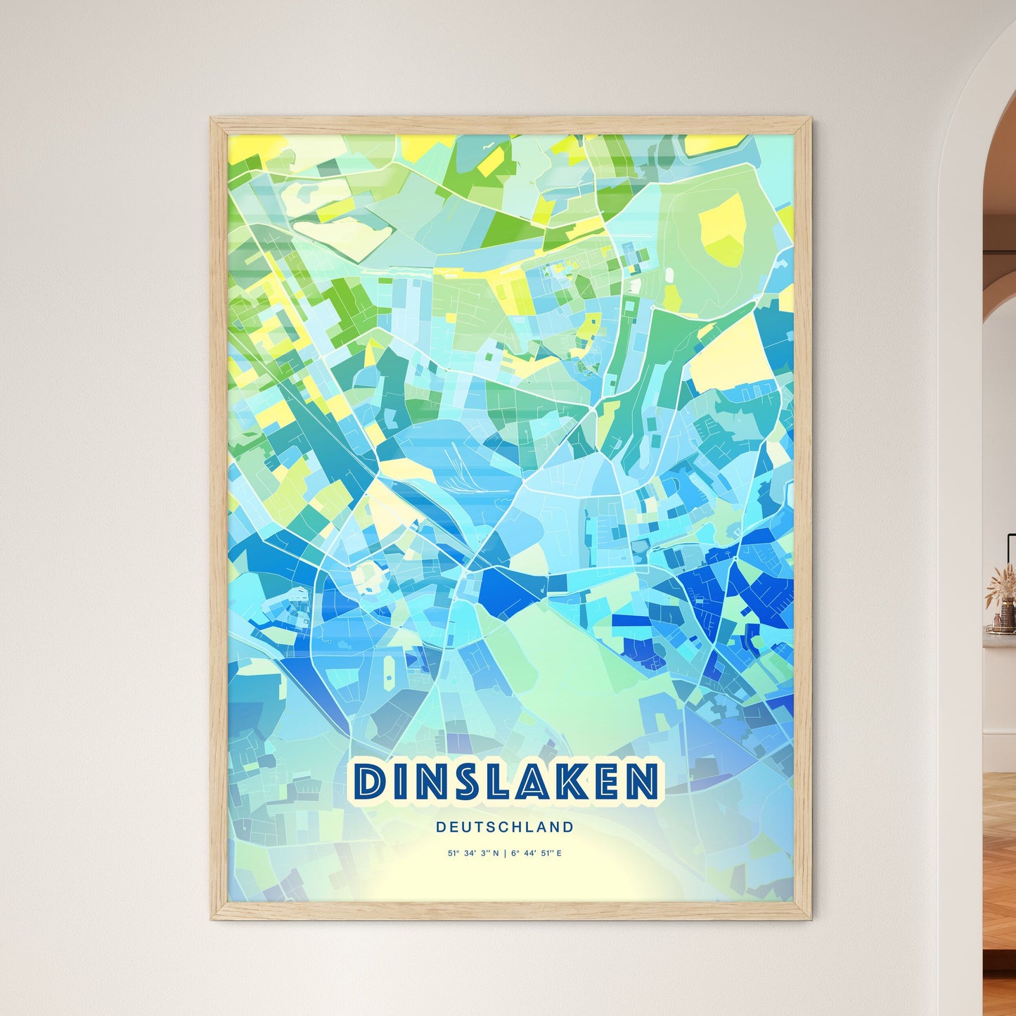 Colorful DINSLAKEN GERMANY Fine Art Map Cool Blue