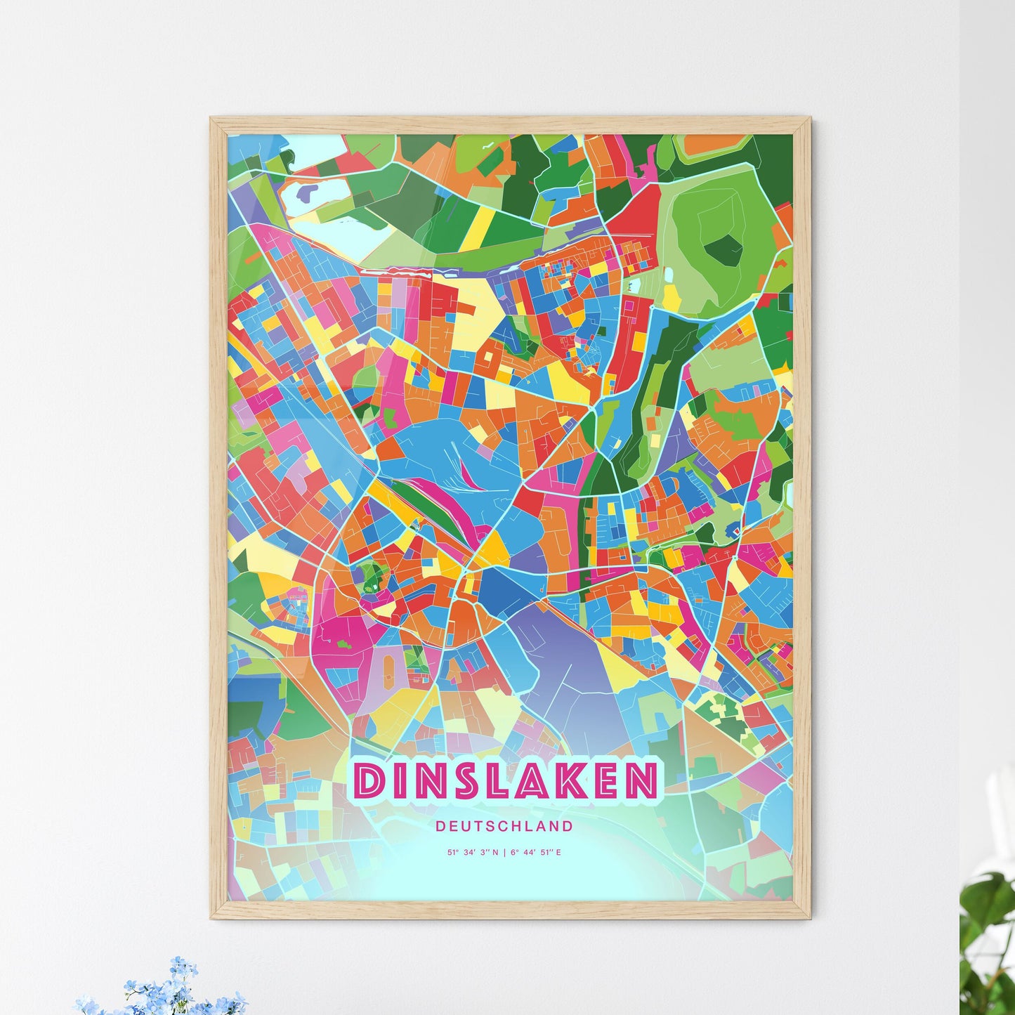 Colorful DINSLAKEN GERMANY Fine Art Map Crazy Colors