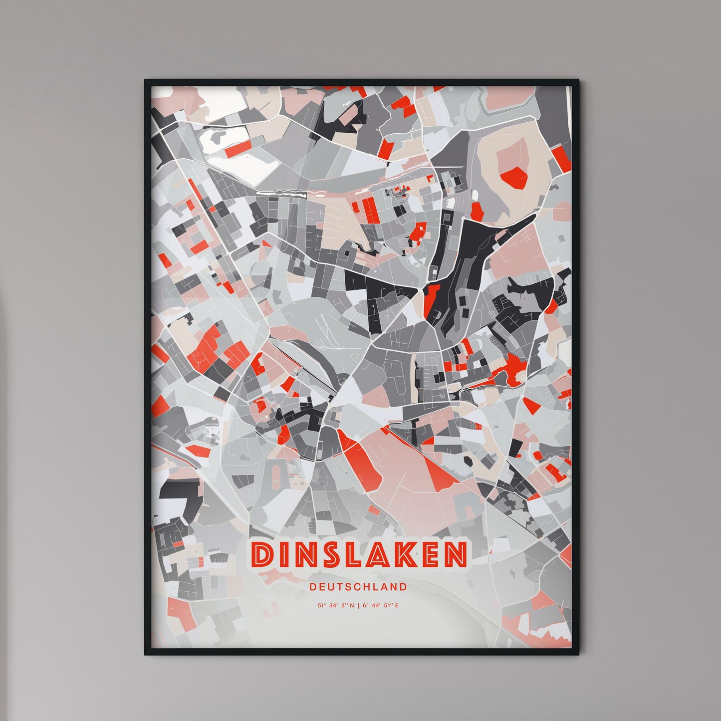 Colorful DINSLAKEN GERMANY Fine Art Map Modern