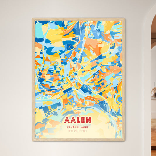 Colorful Aalen Germany Fine Art Map Blue Orange