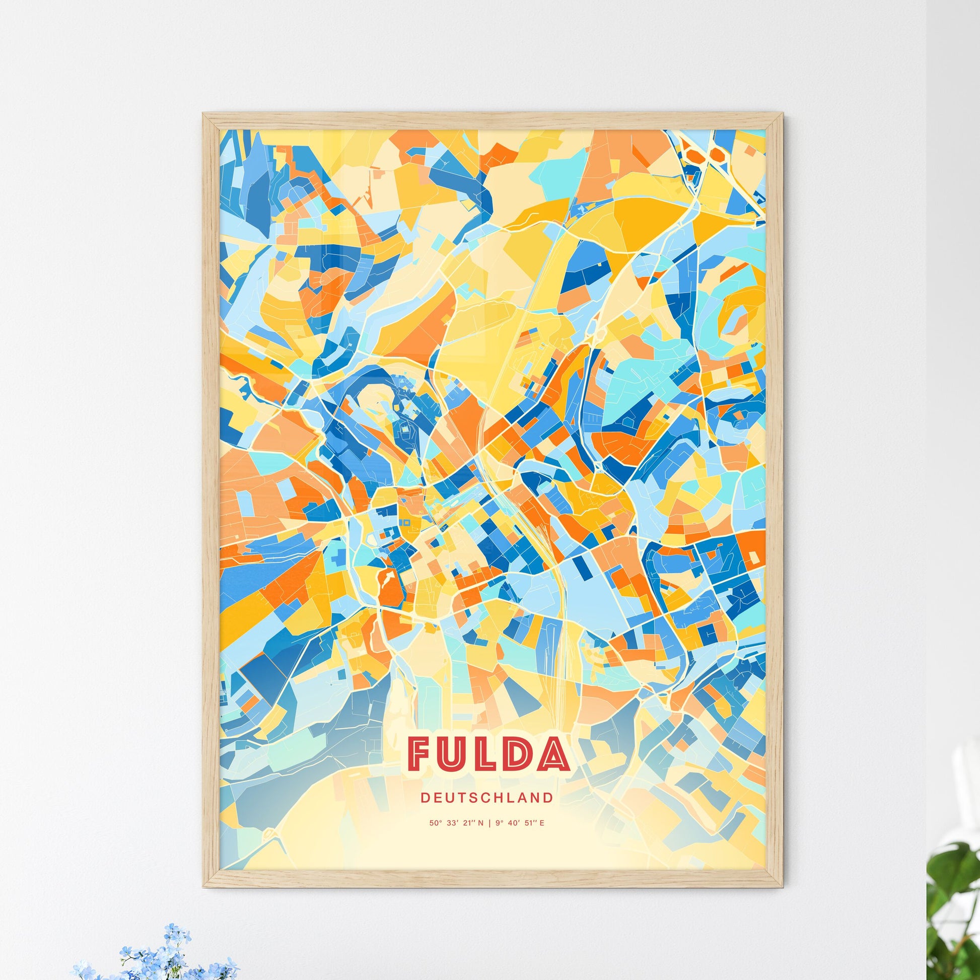 Colorful Fulda Germany Fine Art Map Blue Orange