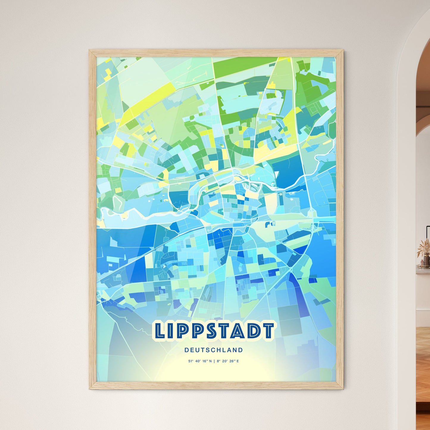 Colorful LIPPSTADT GERMANY Fine Art Map Cool Blue