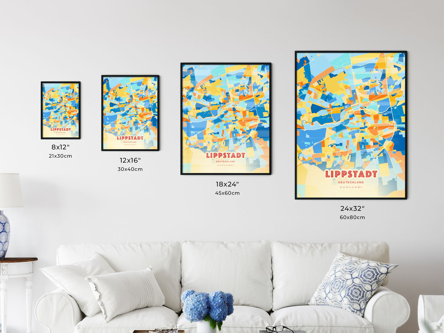 Colorful LIPPSTADT GERMANY Fine Art Map Blue Orange