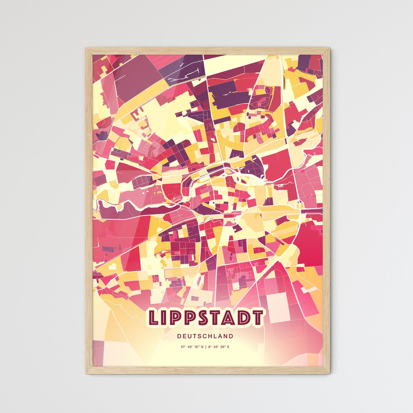 Colorful LIPPSTADT GERMANY Fine Art Map Hot Red