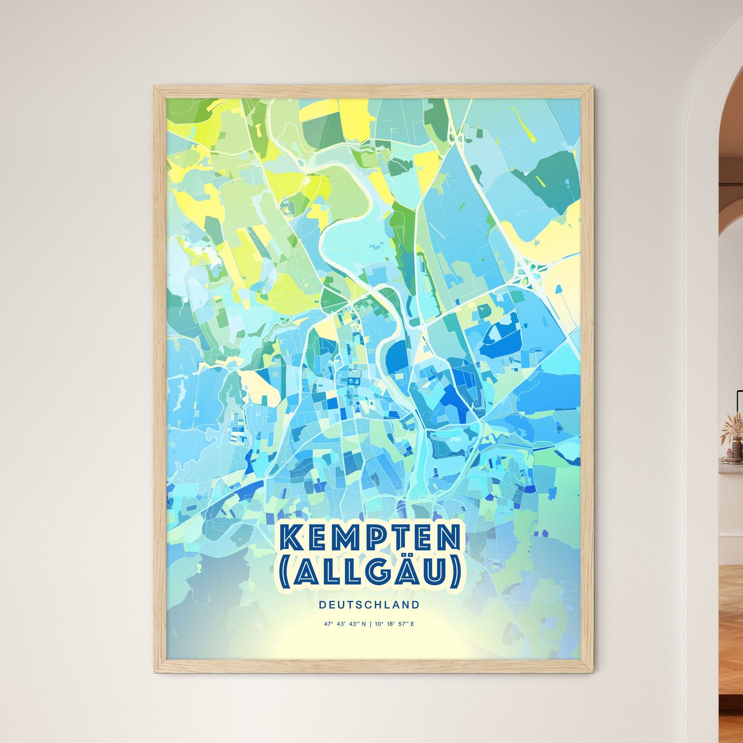 Colorful KEMPTEN (ALLGAU) GERMANY Fine Art Map Cool Blue