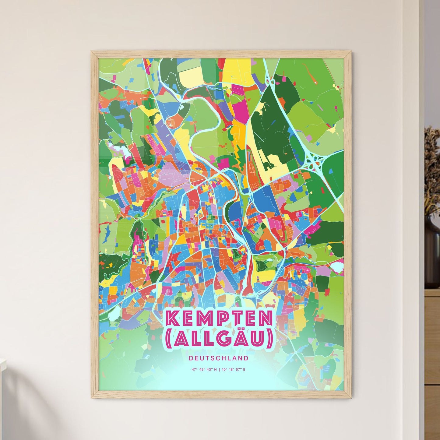 Colorful KEMPTEN (ALLGAU) GERMANY Fine Art Map Crazy Colors