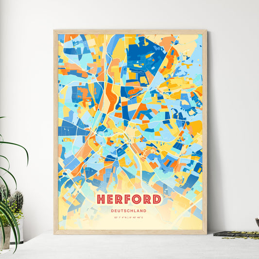 Colorful Herford Germany Fine Art Map Blue Orange