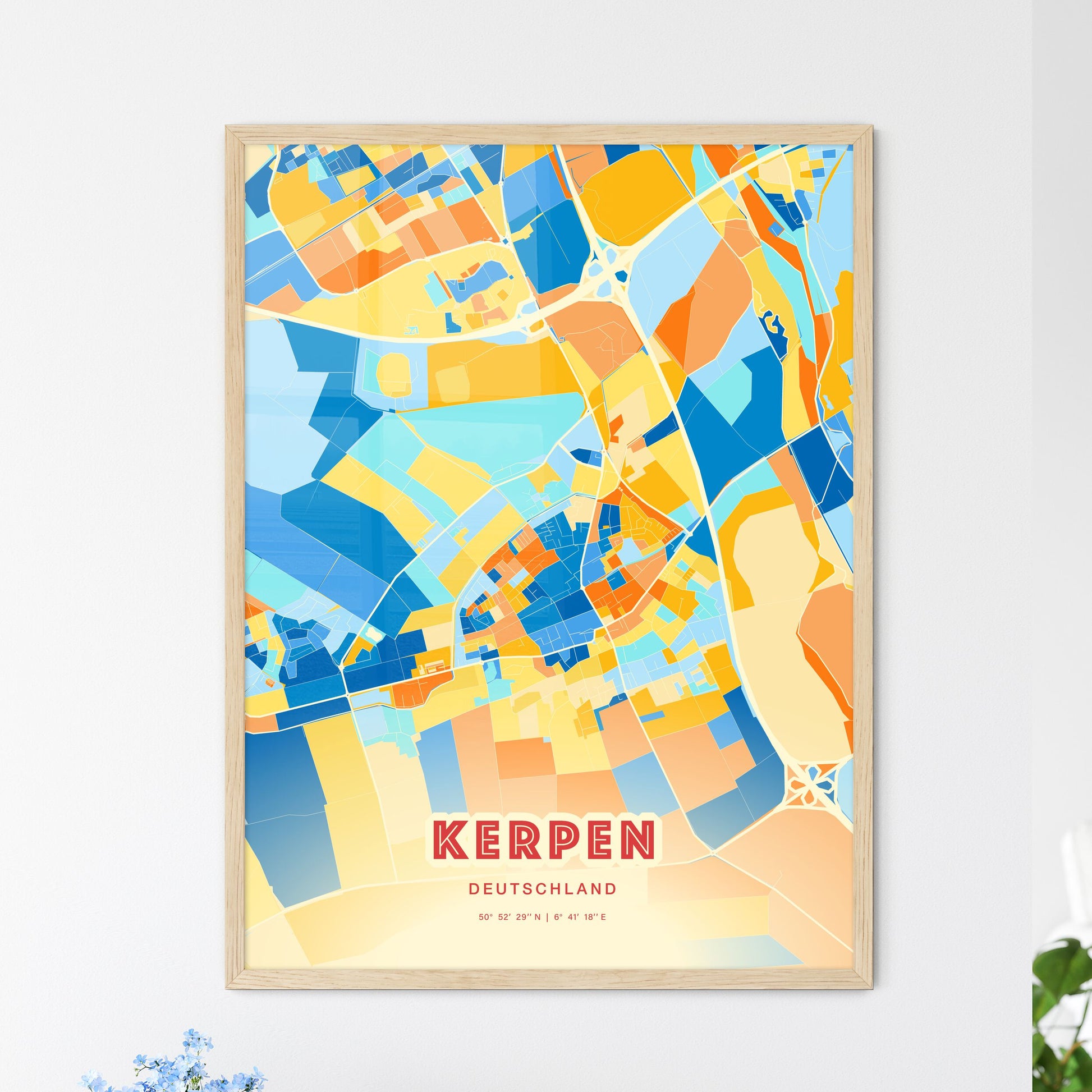 Colorful KERPEN GERMANY Fine Art Map Blue Orange