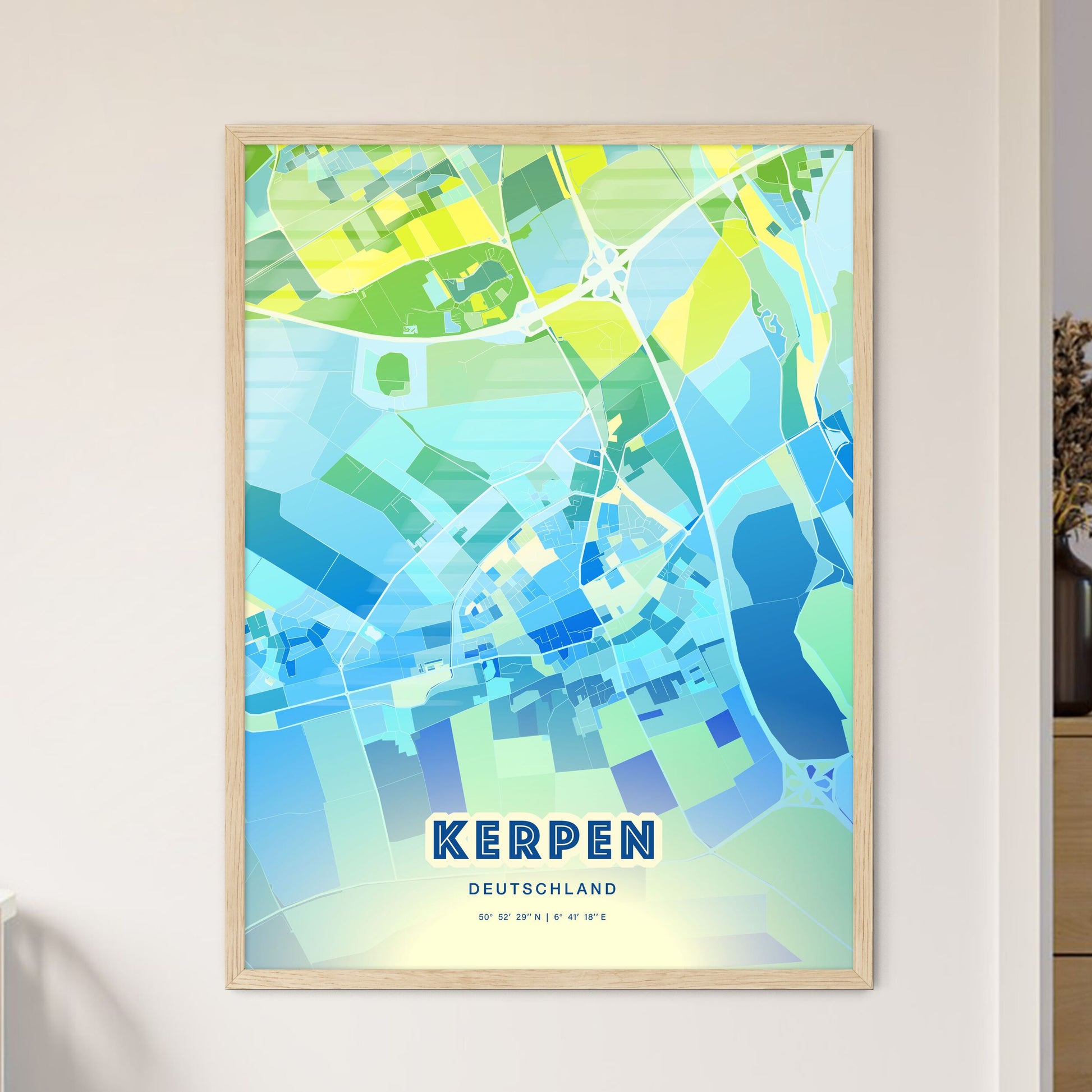 Colorful KERPEN GERMANY Fine Art Map Cool Blue