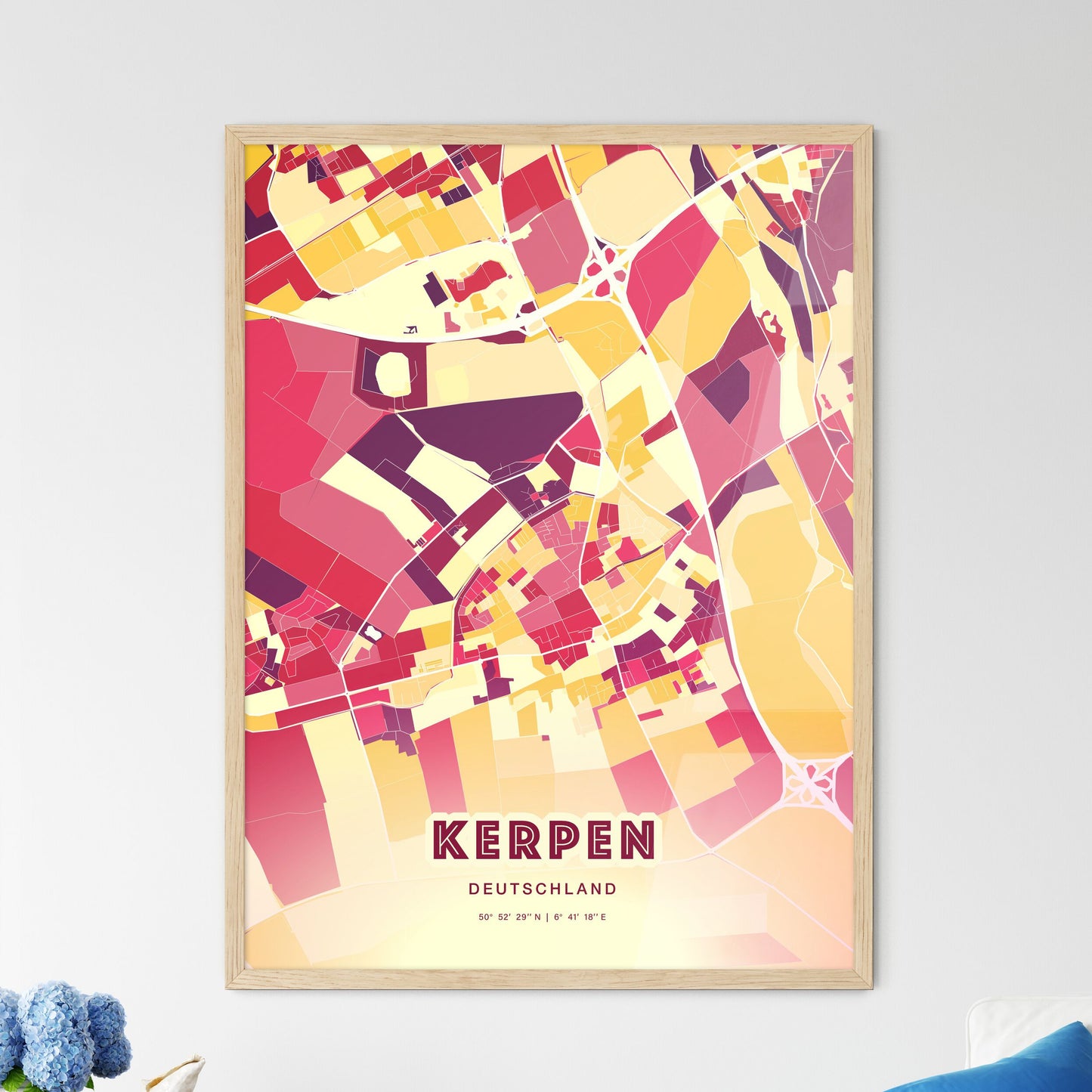 Colorful KERPEN GERMANY Fine Art Map Hot Red