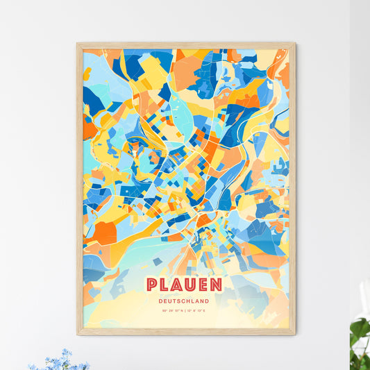 Colorful PLAUEN GERMANY Fine Art Map Blue Orange