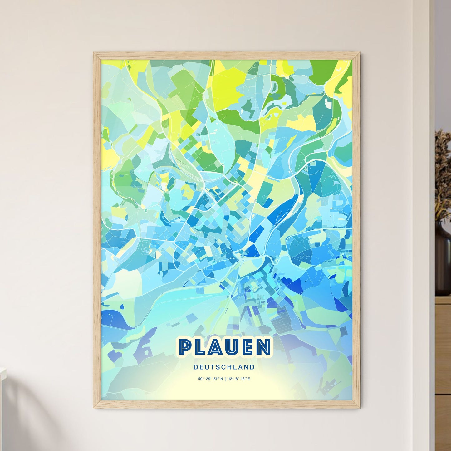 Colorful PLAUEN GERMANY Fine Art Map Cool Blue