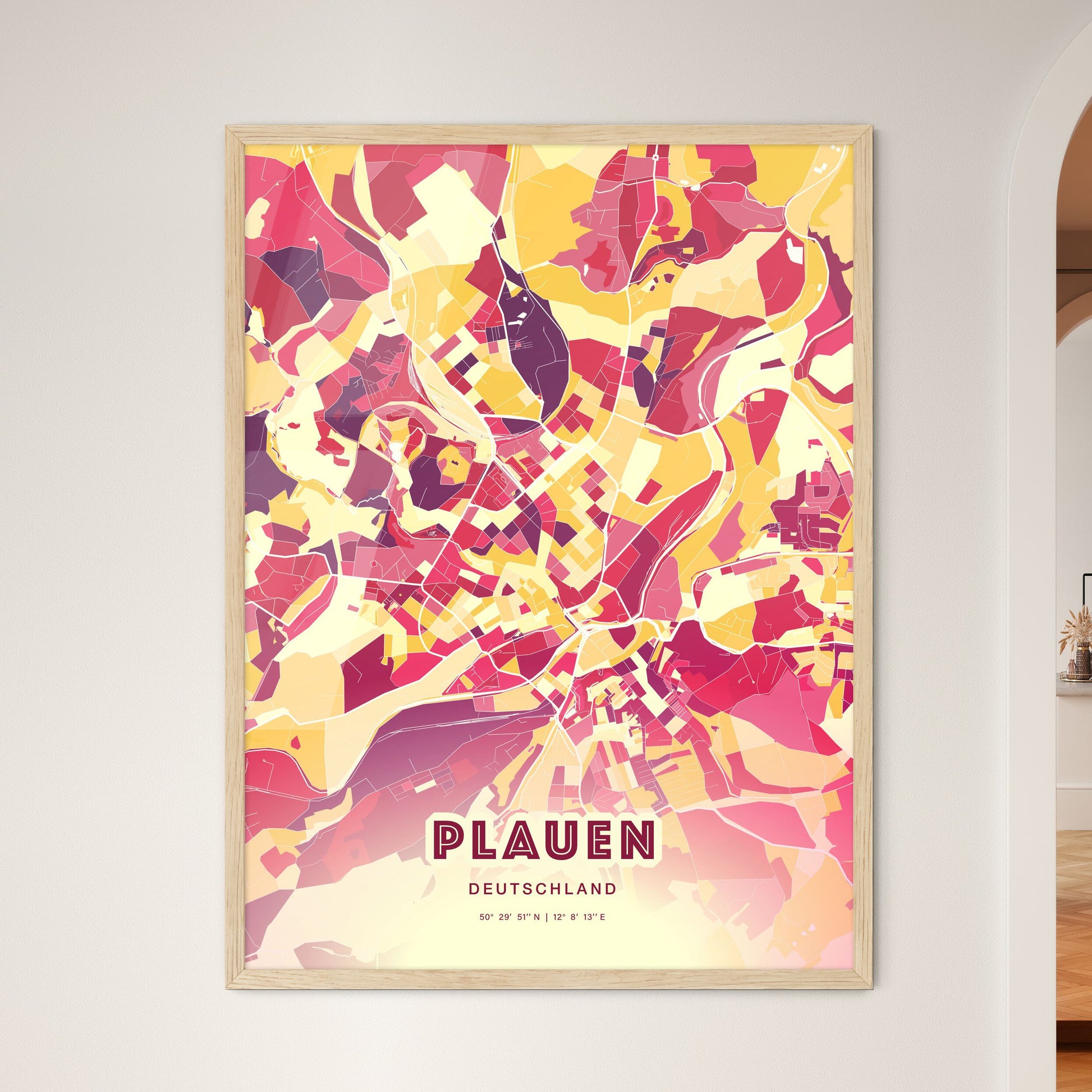 Colorful PLAUEN GERMANY Fine Art Map Hot Red