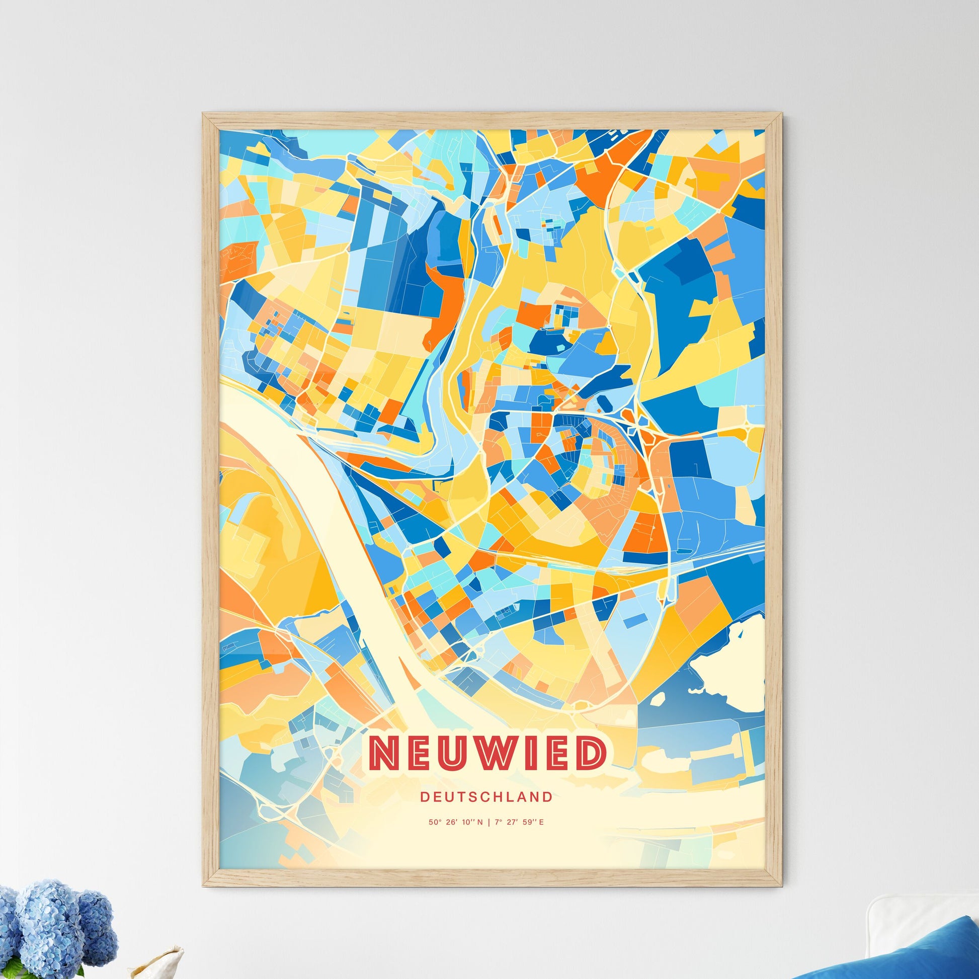 Colorful NEUWIED GERMANY Fine Art Map Blue Orange