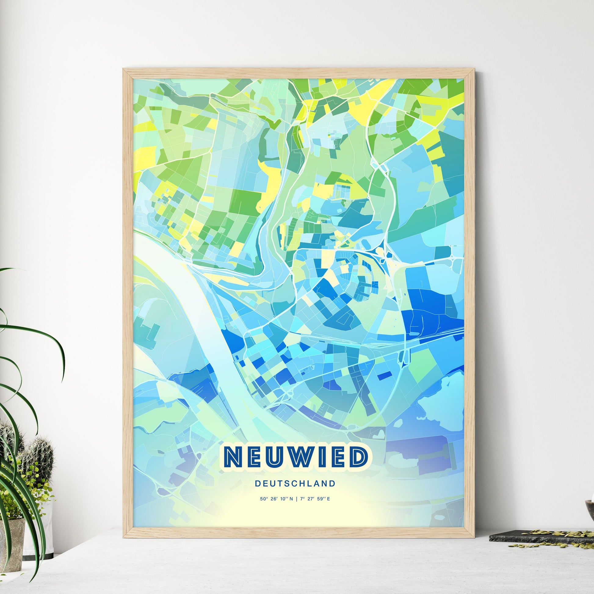 Colorful NEUWIED GERMANY Fine Art Map Cool Blue