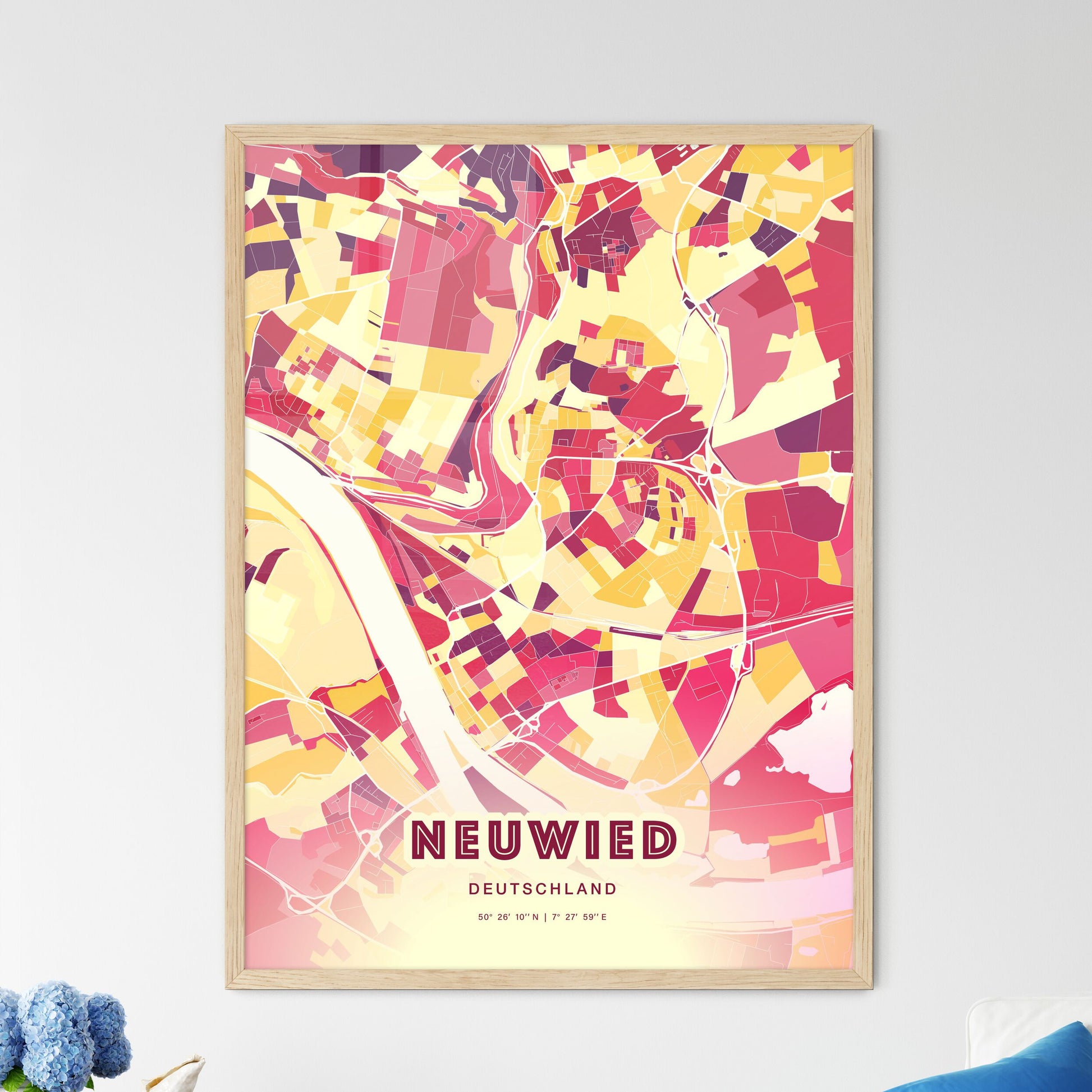 Colorful NEUWIED GERMANY Fine Art Map Hot Red