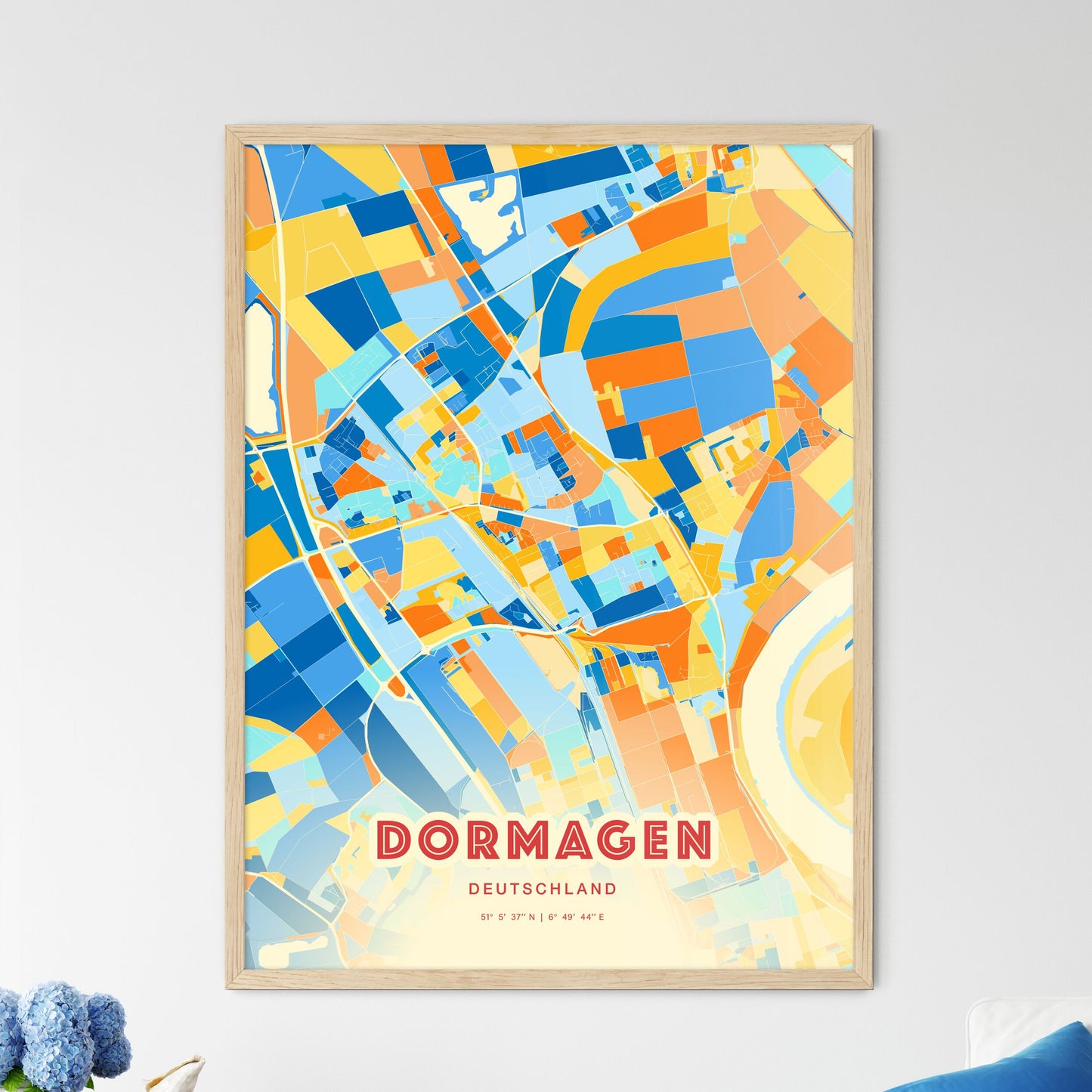 Colorful DORMAGEN GERMANY Fine Art Map Blue Orange