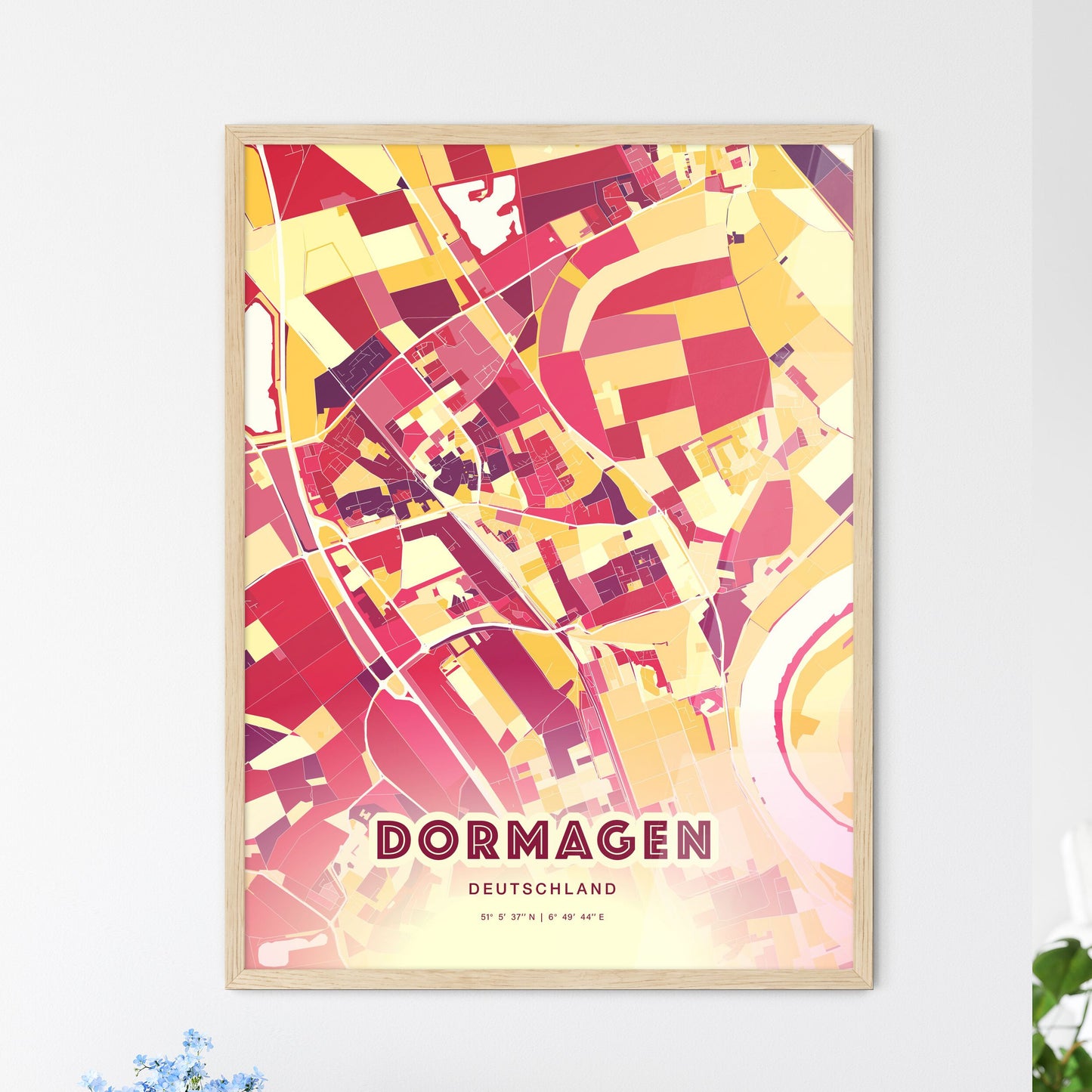 Colorful DORMAGEN GERMANY Fine Art Map Hot Red