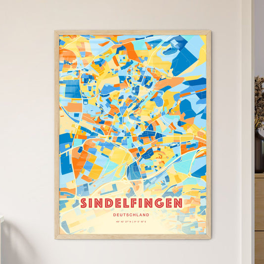 Colorful Sindelfingen Germany Fine Art Map Blue Orange