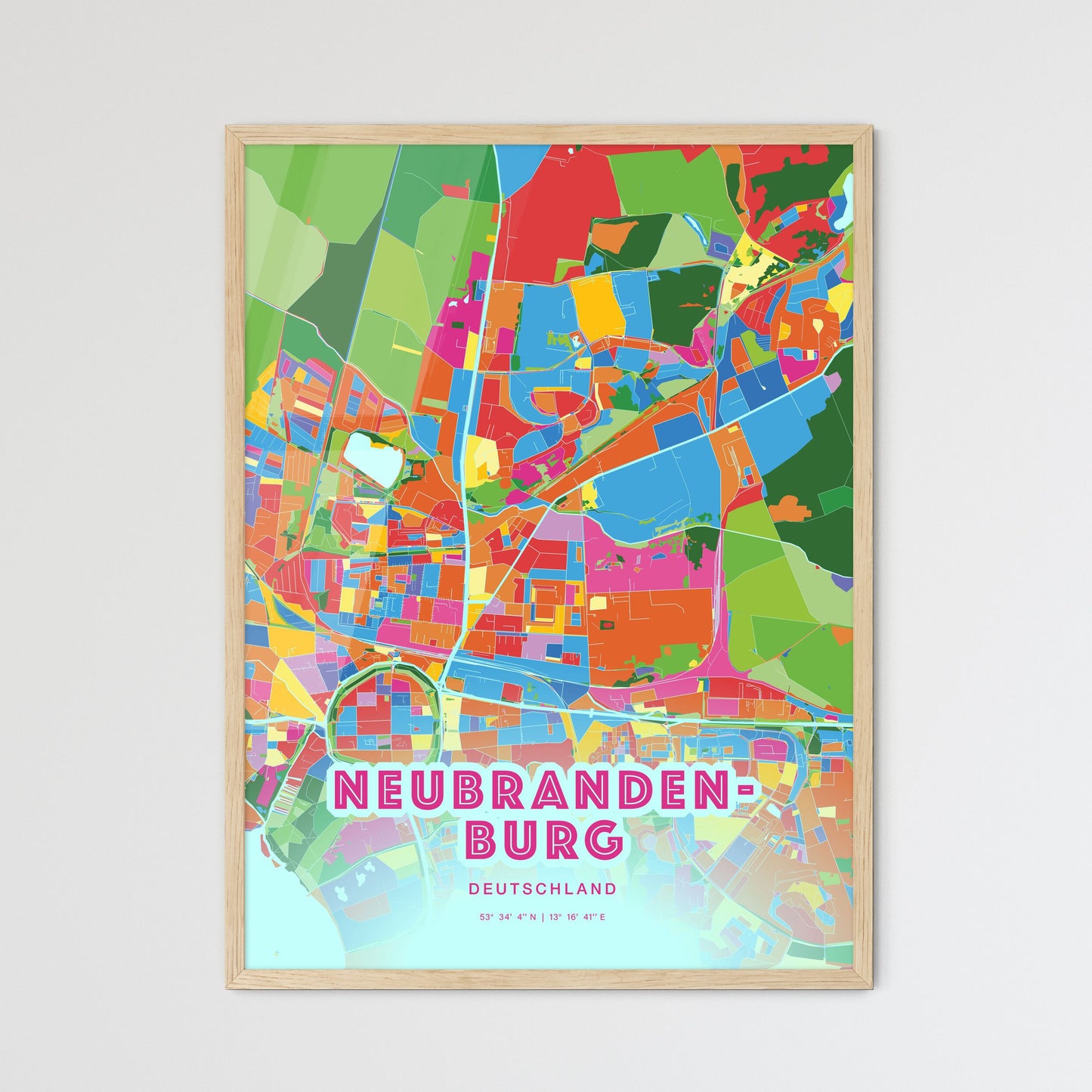 Colorful NEUBRANDENBURG GERMANY Fine Art Map Crazy Colors