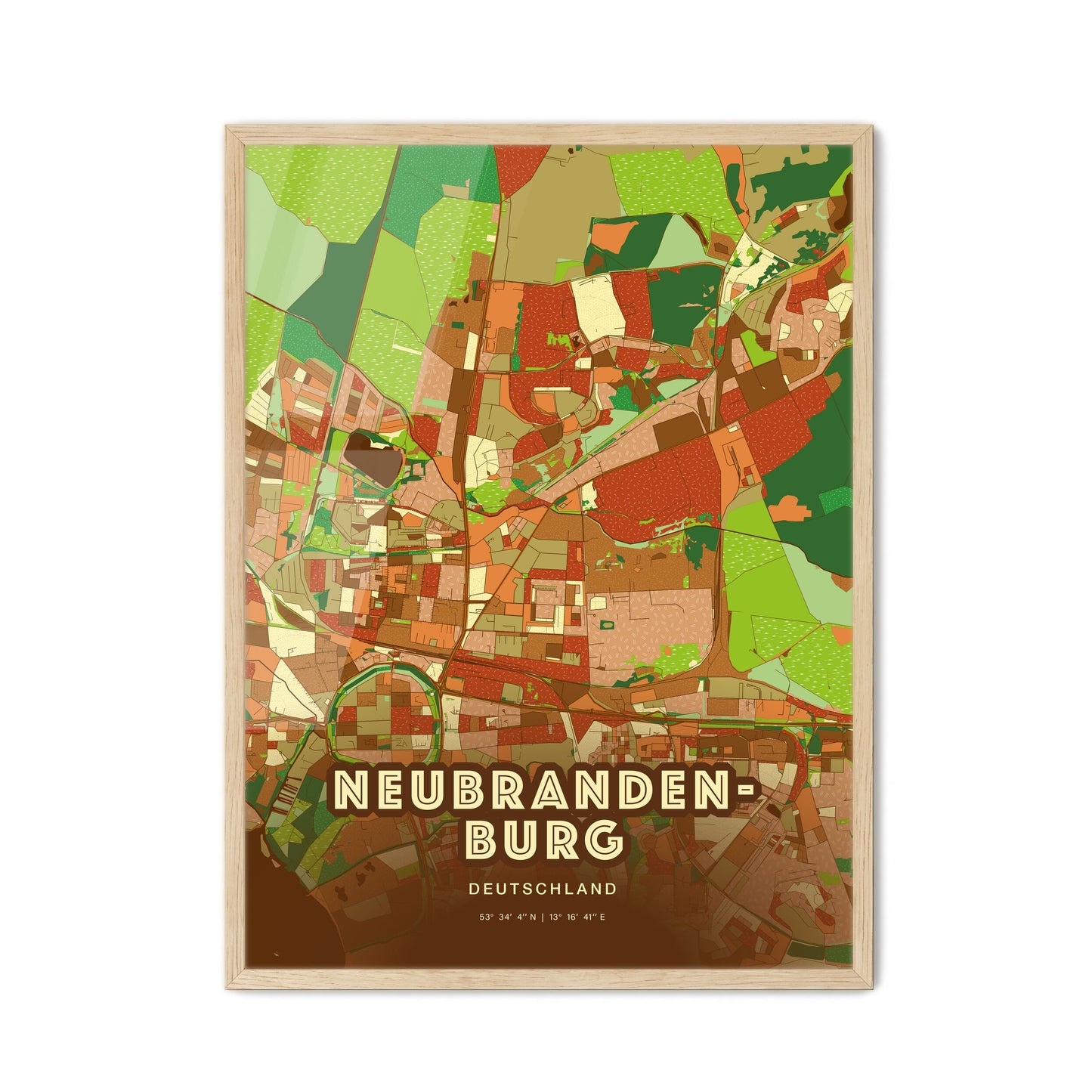 Colorful NEUBRANDENBURG GERMANY Fine Art Map Farmhouse