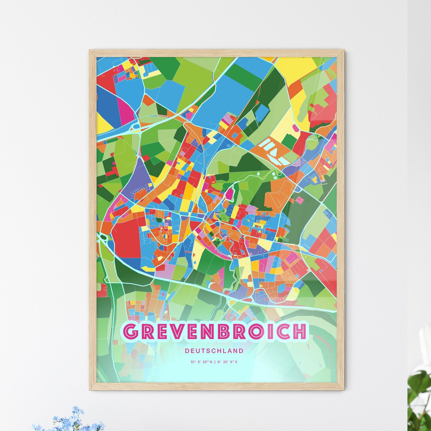Colorful GREVENBROICH GERMANY Fine Art Map Crazy Colors