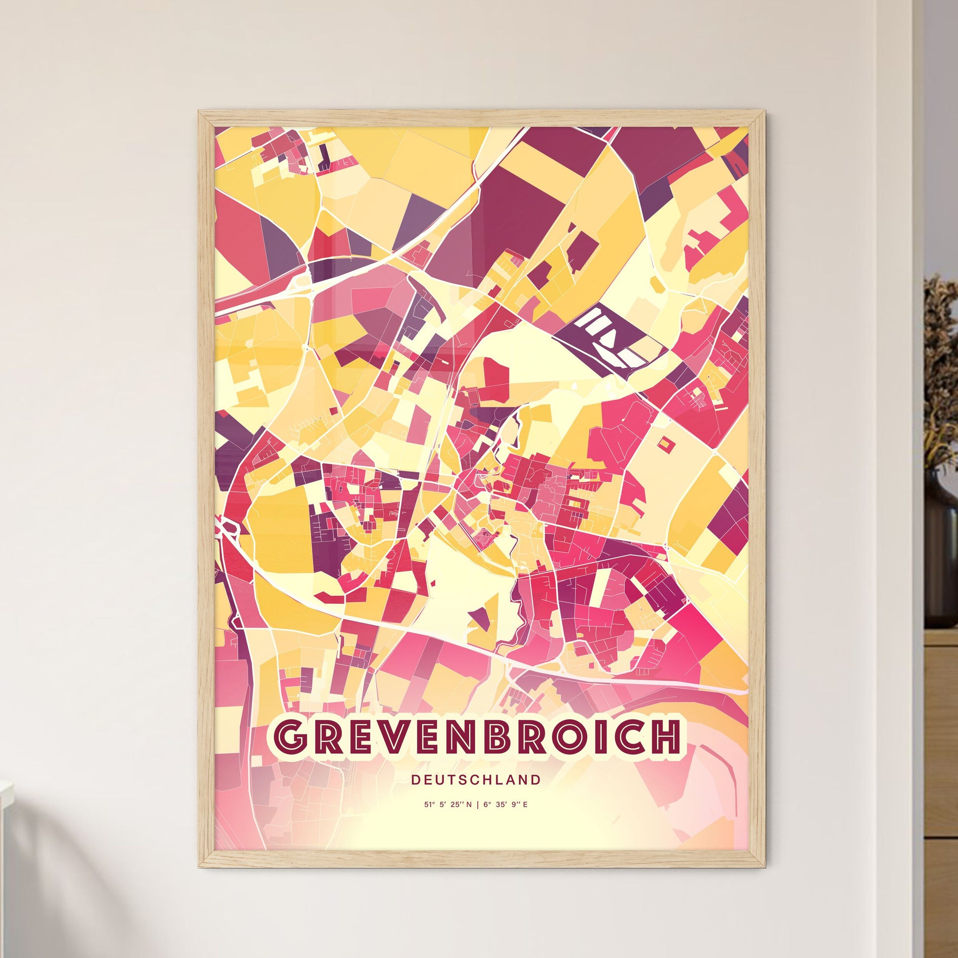 Colorful GREVENBROICH GERMANY Fine Art Map Hot Red