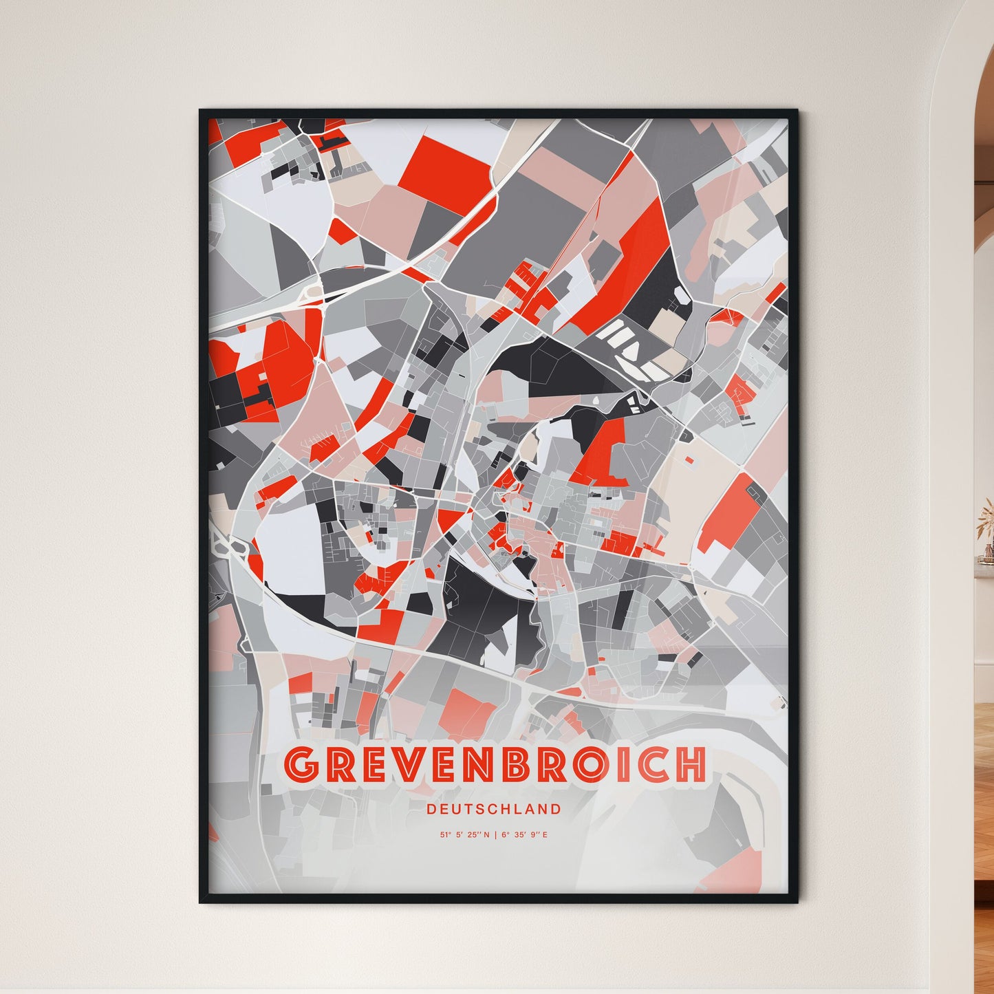 Colorful GREVENBROICH GERMANY Fine Art Map Modern