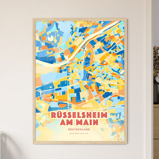 Colorful RUSSELSHEIM AM MAIN GERMANY Fine Art Map Blue Orange