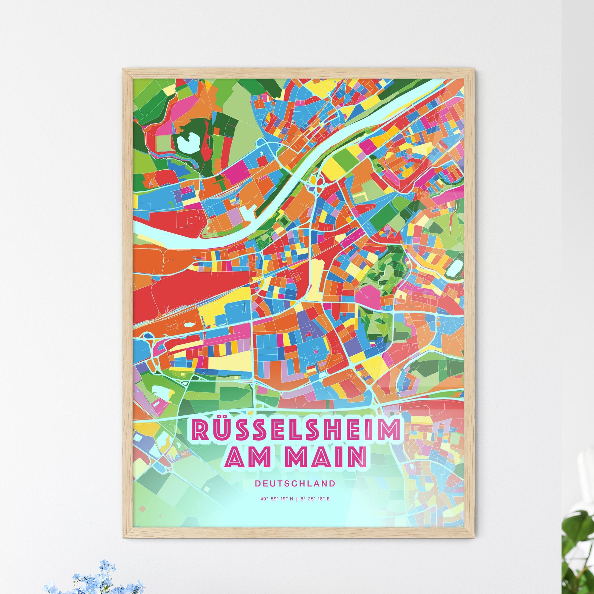 Colorful RUSSELSHEIM AM MAIN GERMANY Fine Art Map Crazy Colors