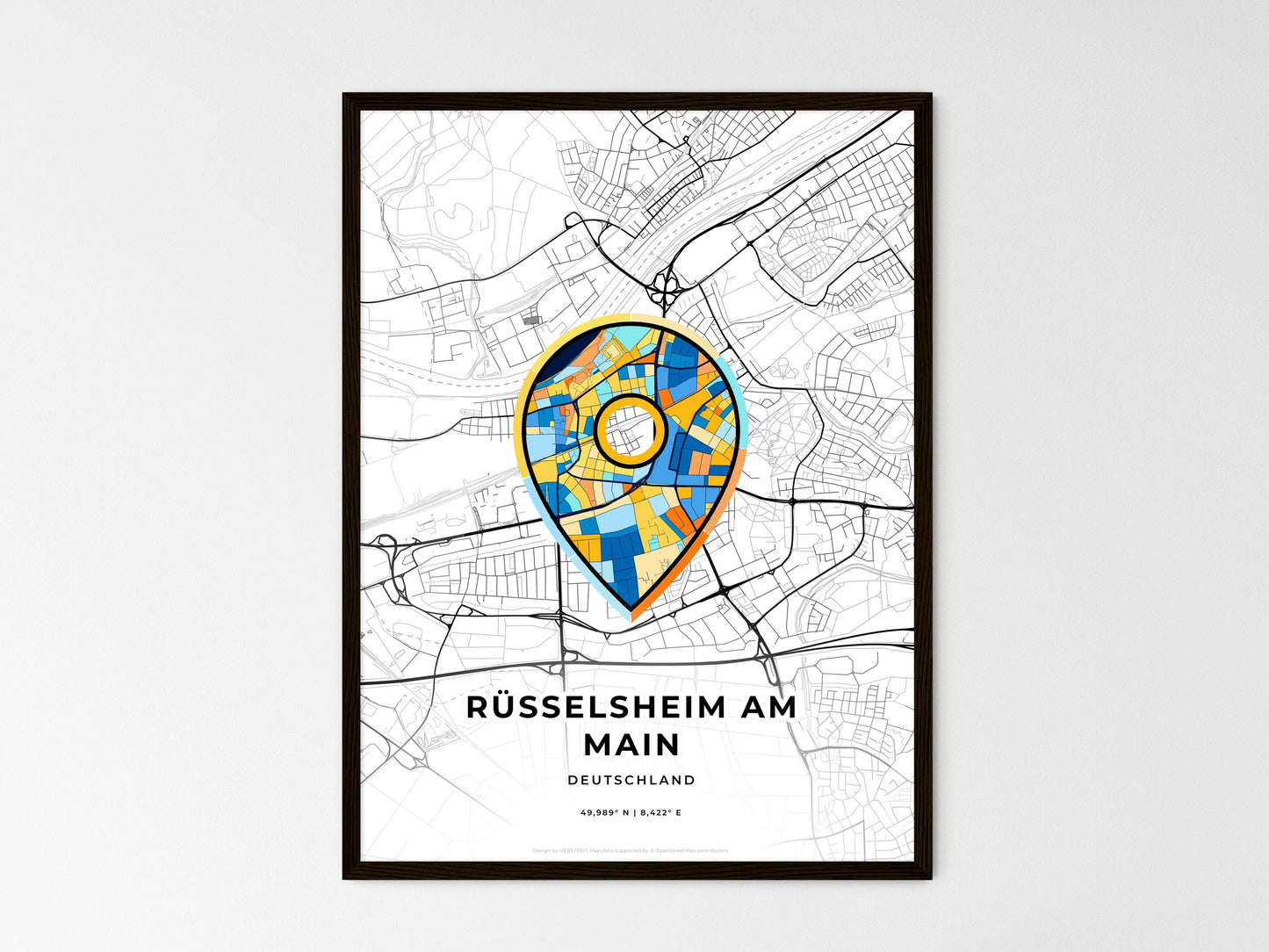 Russelsheim Am Main Germany wedding art map with pointer icon