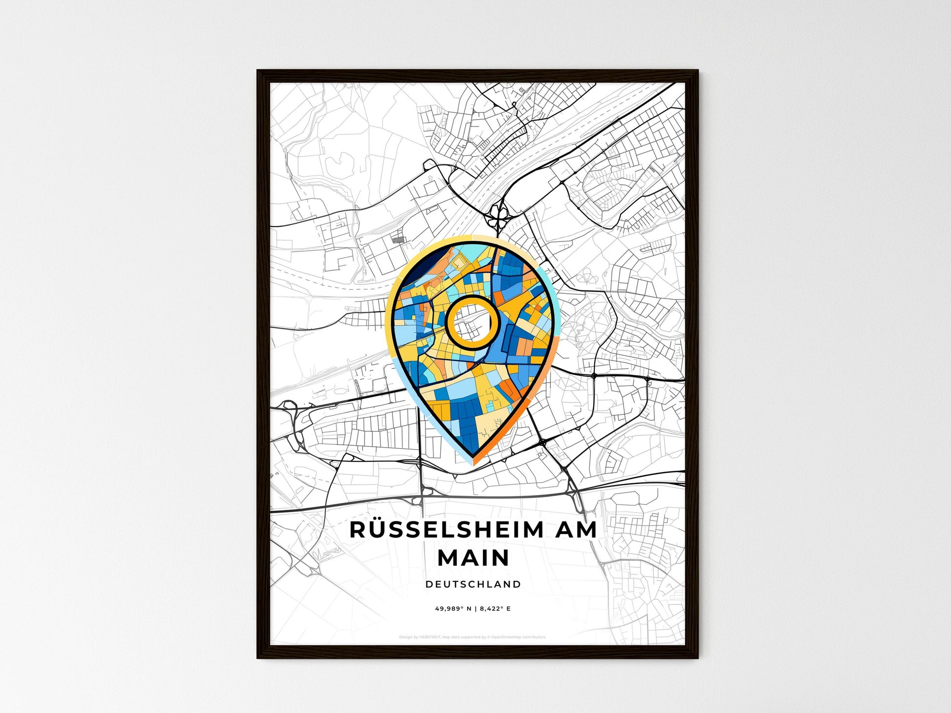 Russelsheim Am Main Germany wedding art map with pointer icon