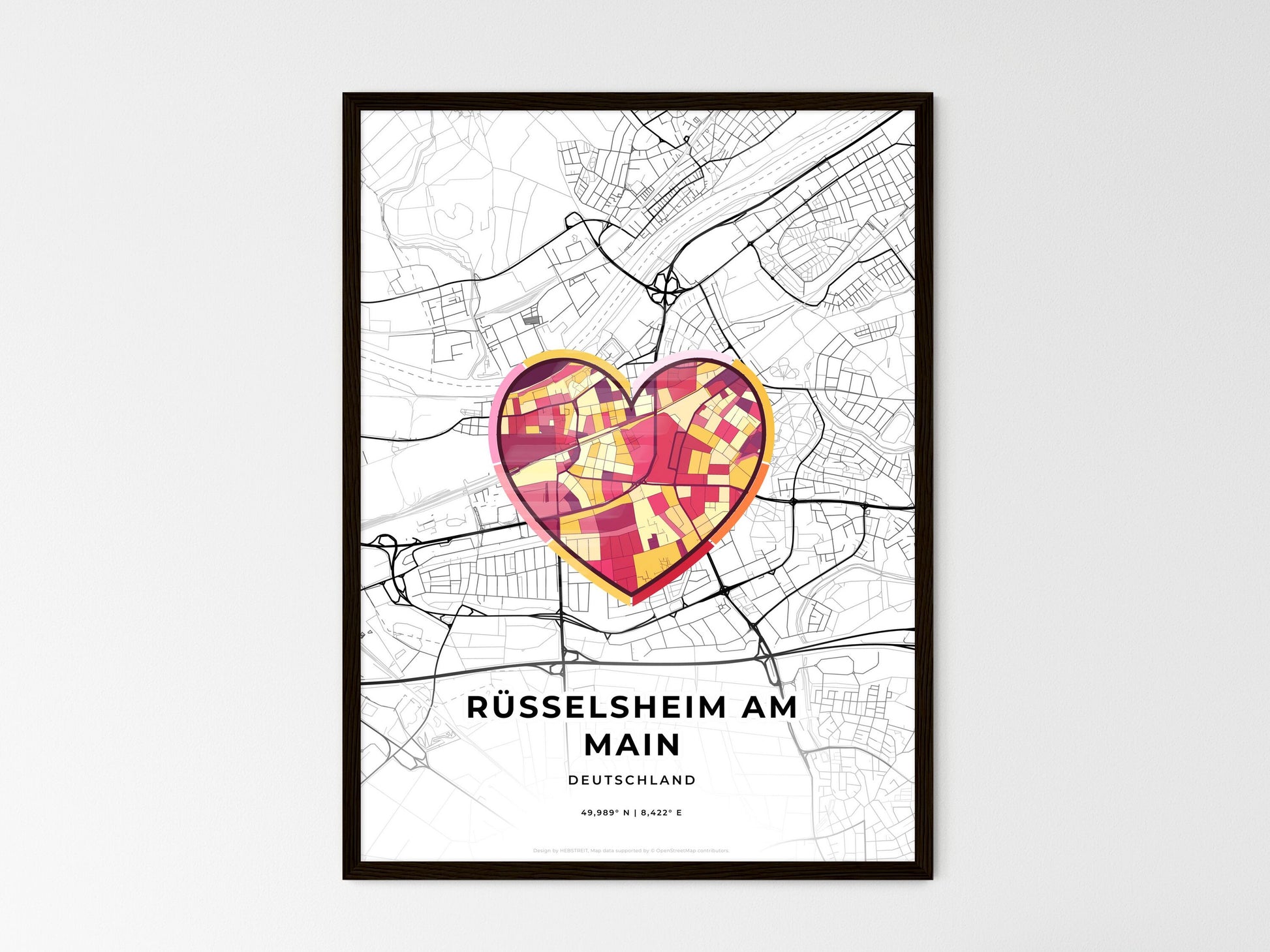 Russelsheim Am Main Germany wedding art map with heart icon