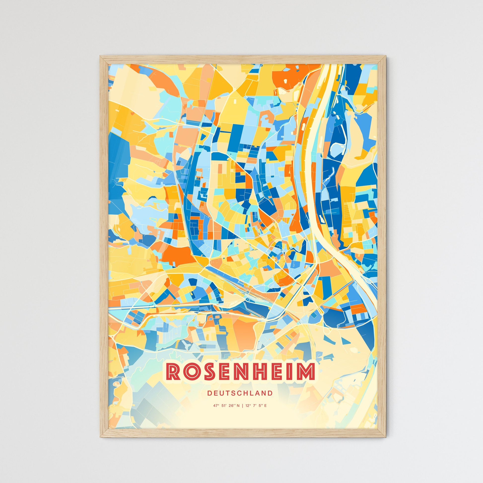 Colorful Rosenheim Germany Fine Art Map Blue Orange