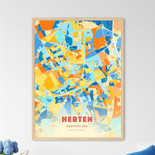 Colorful HERTEN GERMANY Fine Art Map Blue Orange