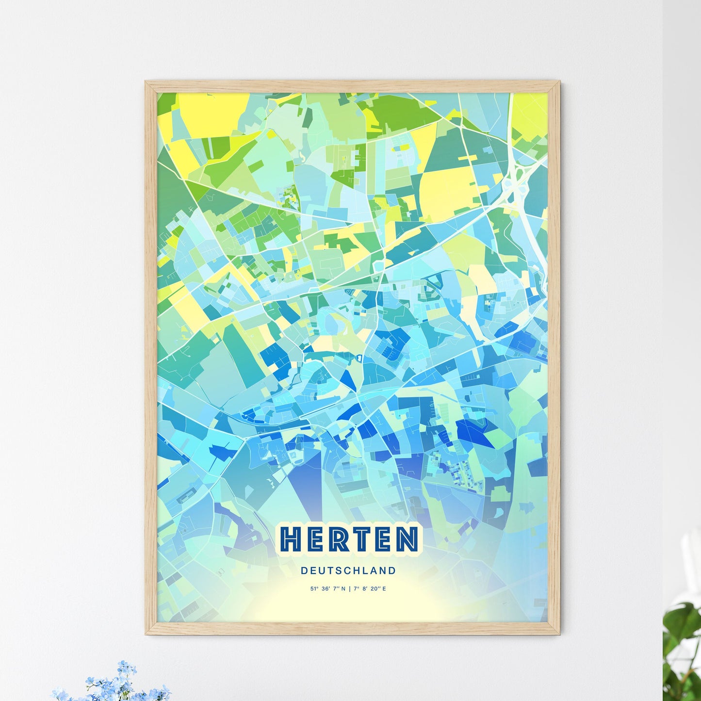 Colorful HERTEN GERMANY Fine Art Map Cool Blue