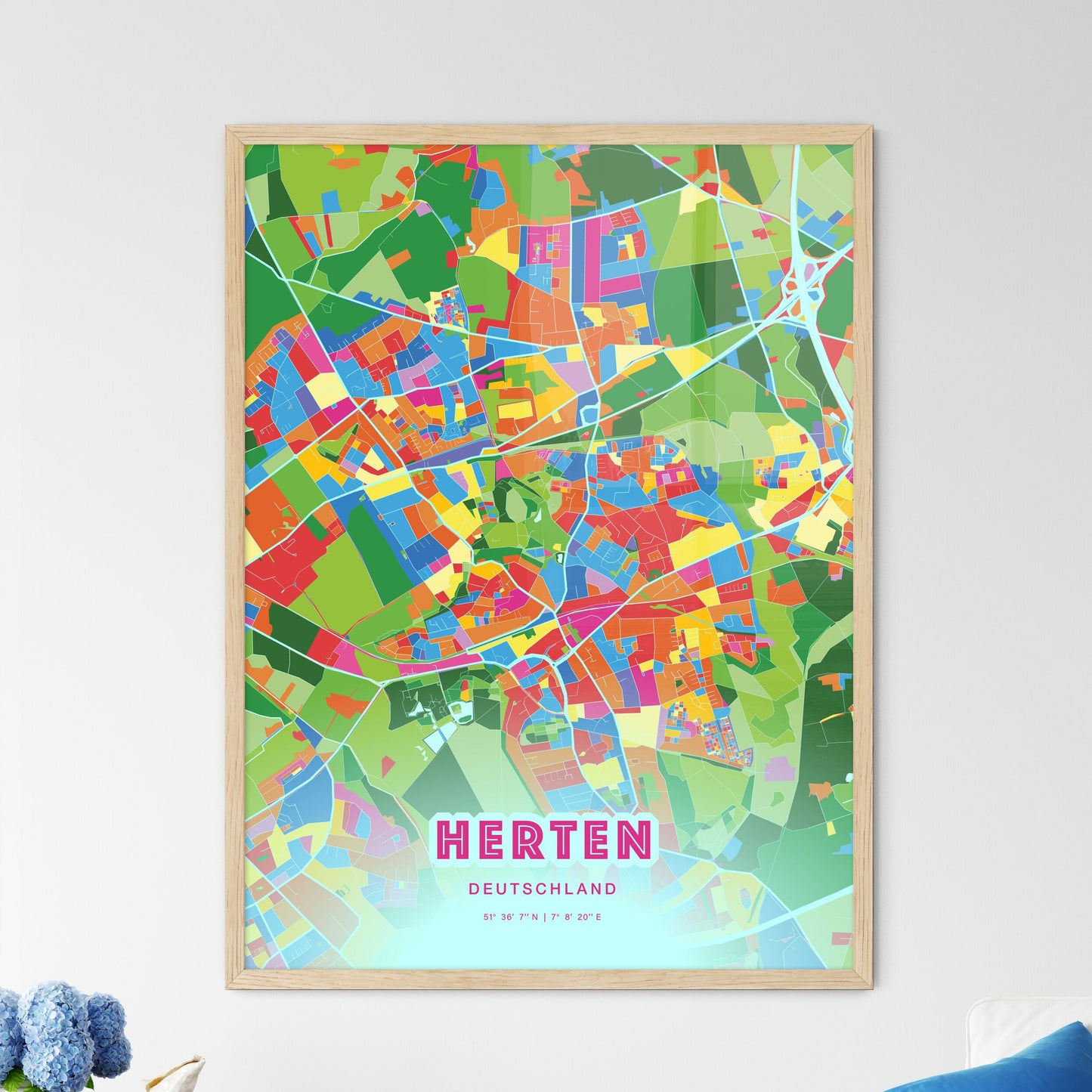 Colorful HERTEN GERMANY Fine Art Map Crazy Colors