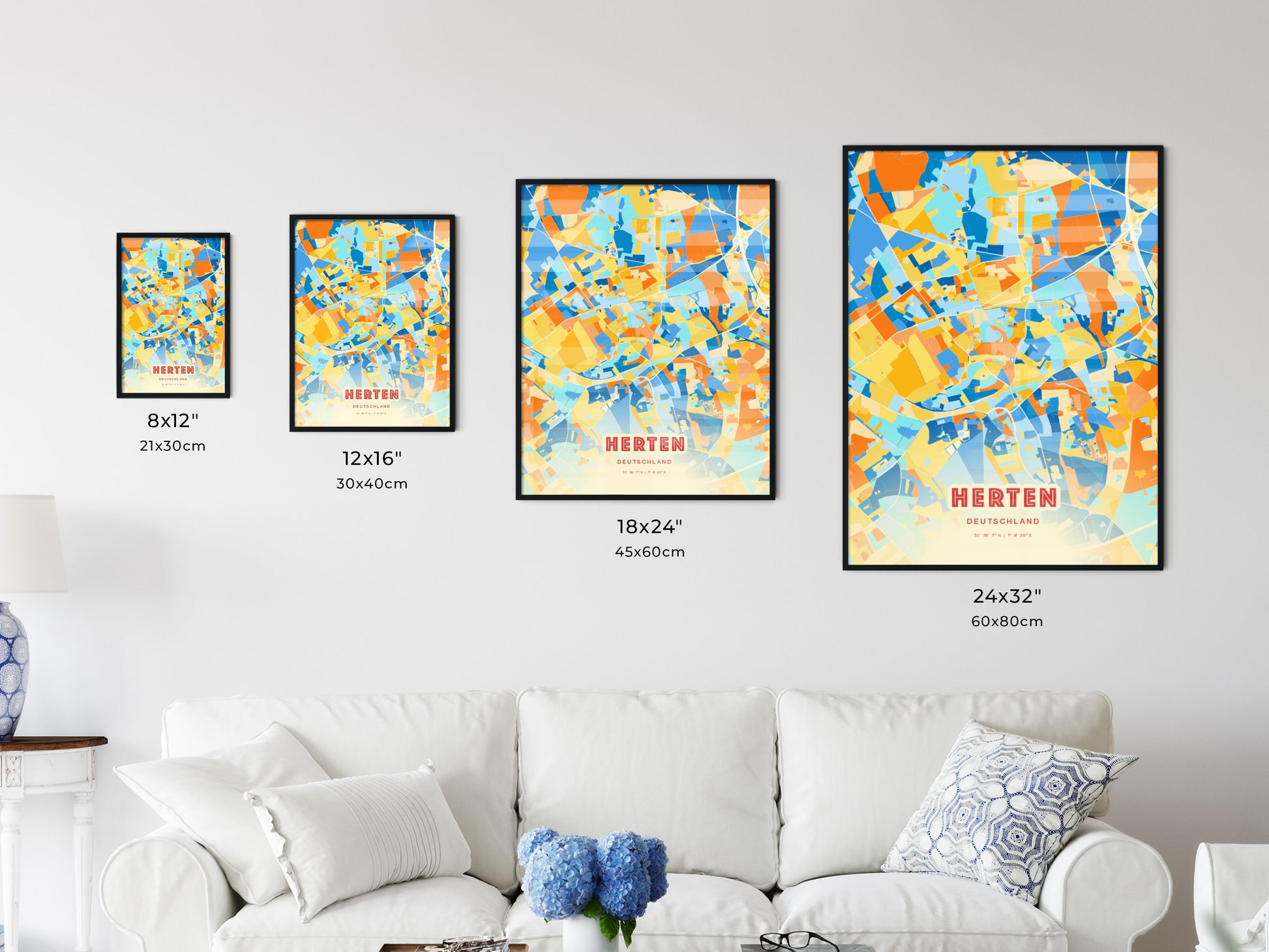 Colorful HERTEN GERMANY Fine Art Map Blue Orange