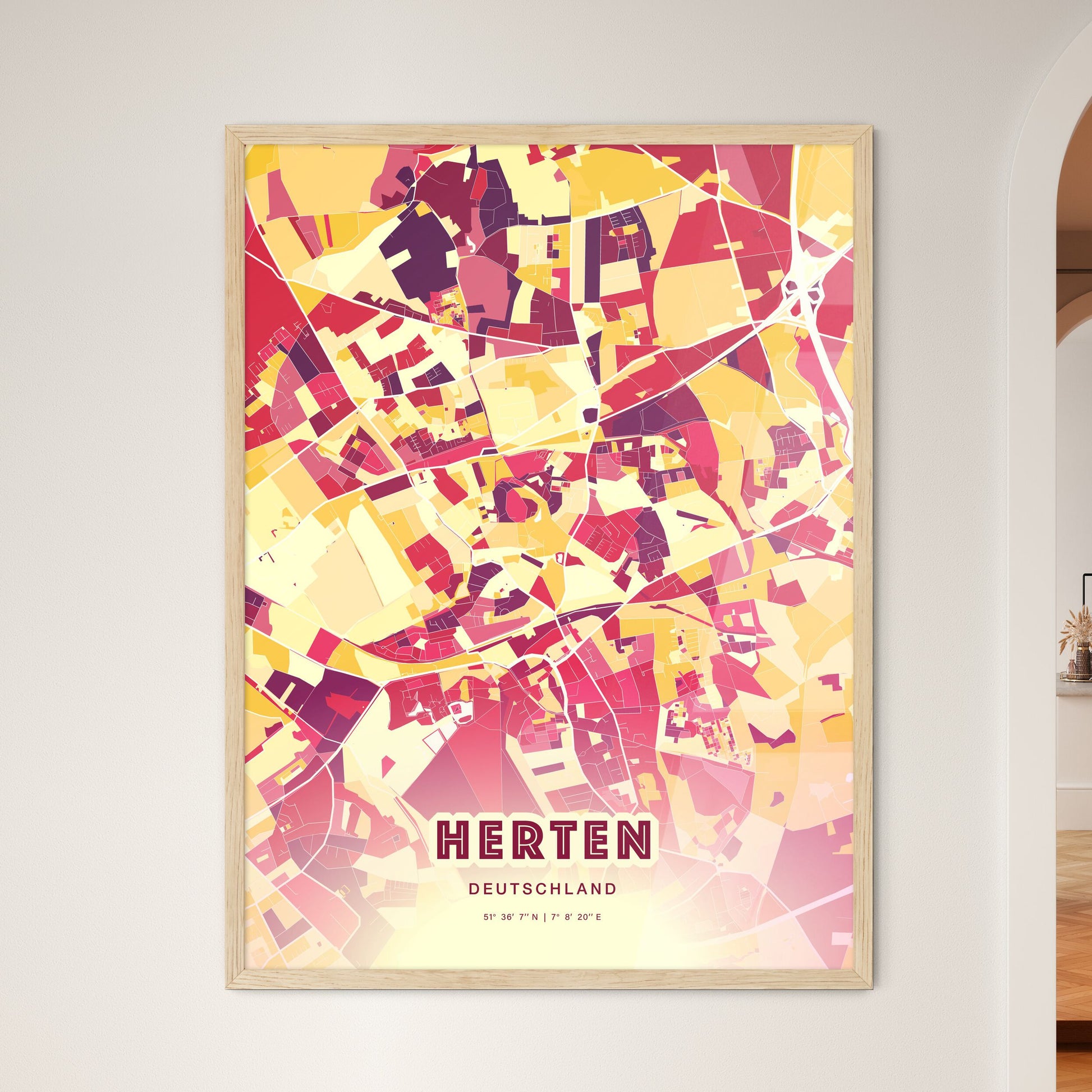 Colorful HERTEN GERMANY Fine Art Map Hot Red