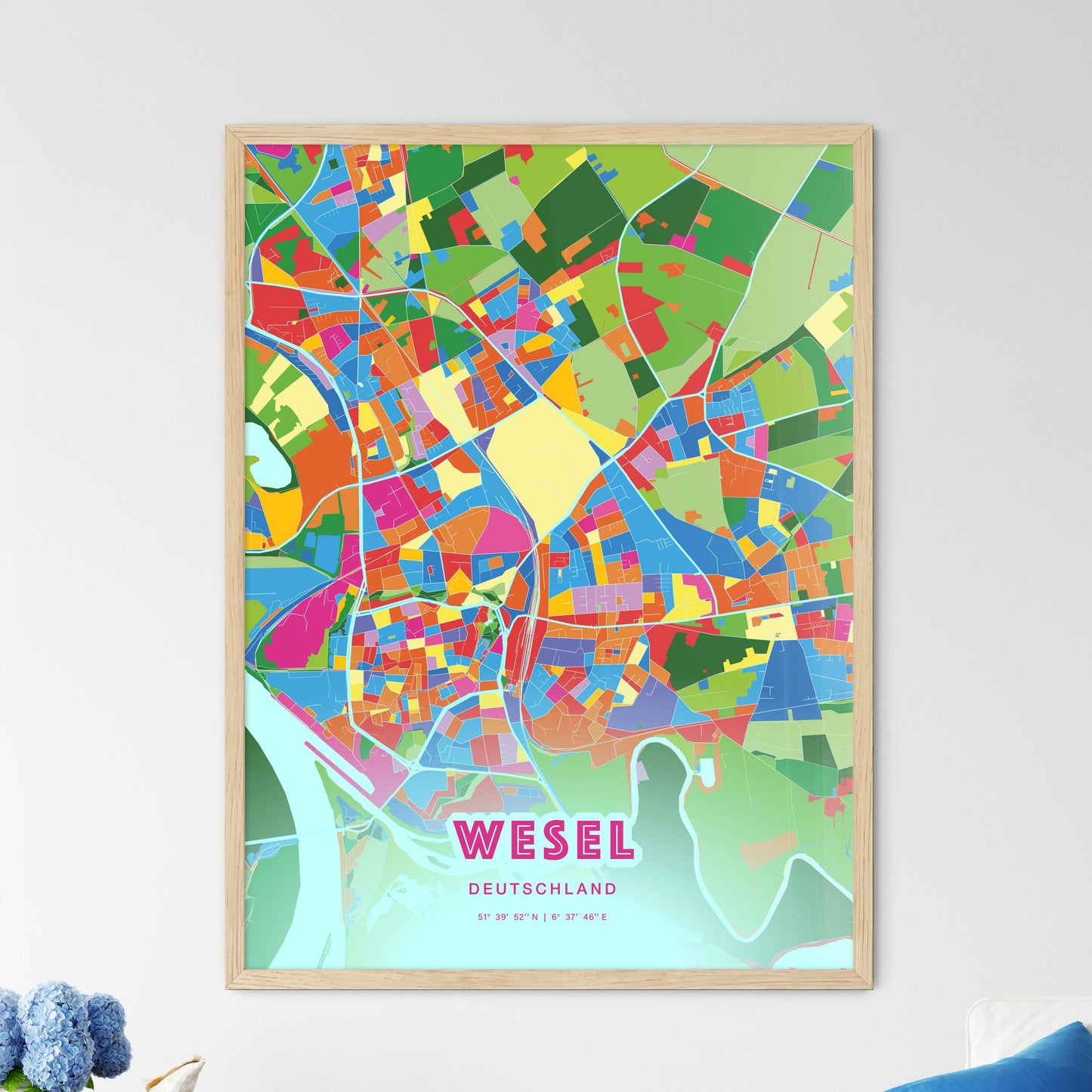 Colorful WESEL GERMANY Fine Art Map Crazy Colors