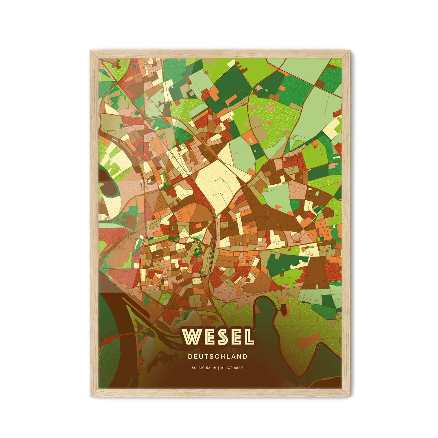 Colorful WESEL GERMANY Fine Art Map Farmhouse