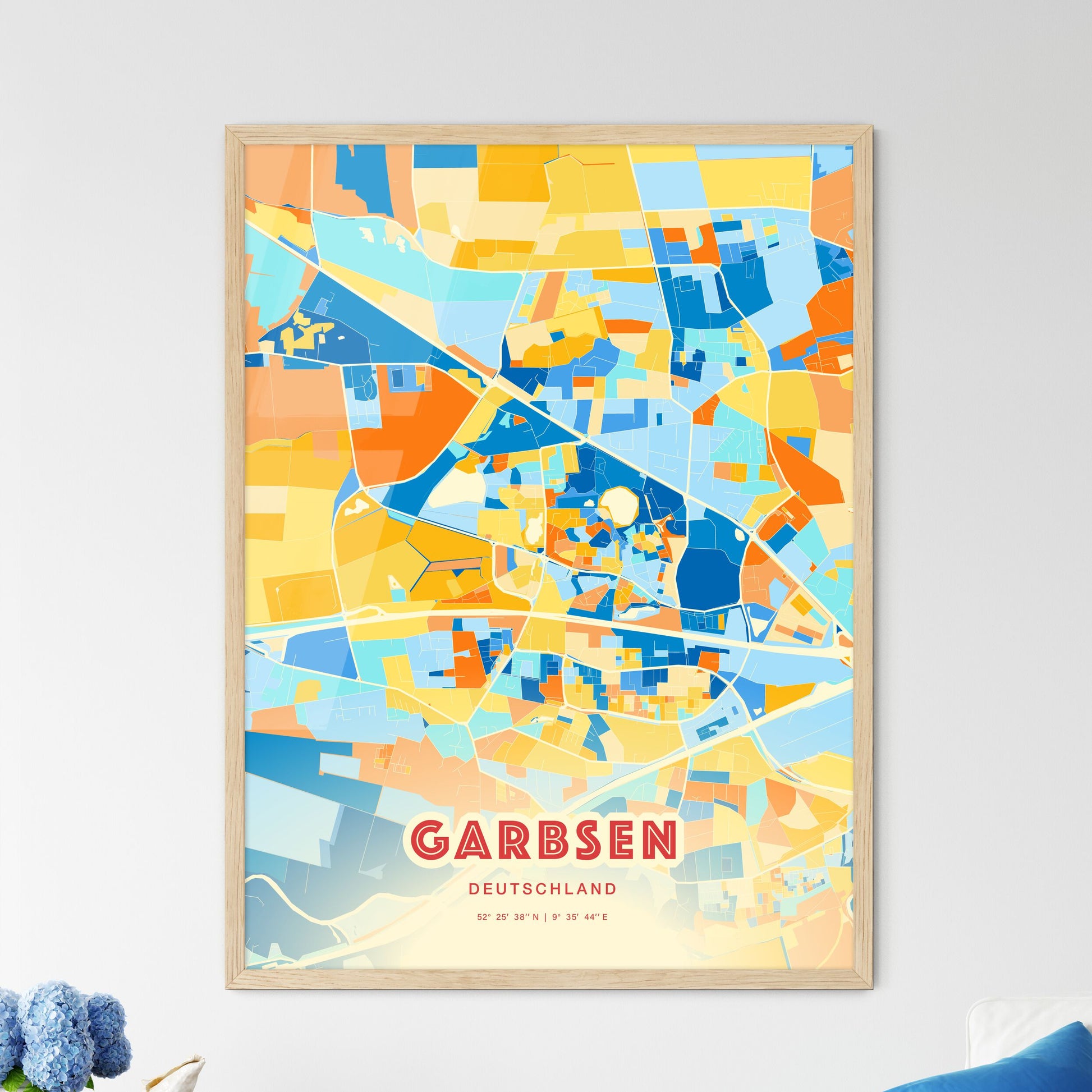 Colorful GARBSEN GERMANY Fine Art Map Blue Orange