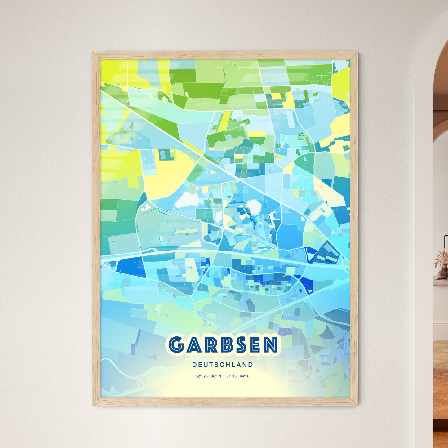 Colorful GARBSEN GERMANY Fine Art Map Cool Blue