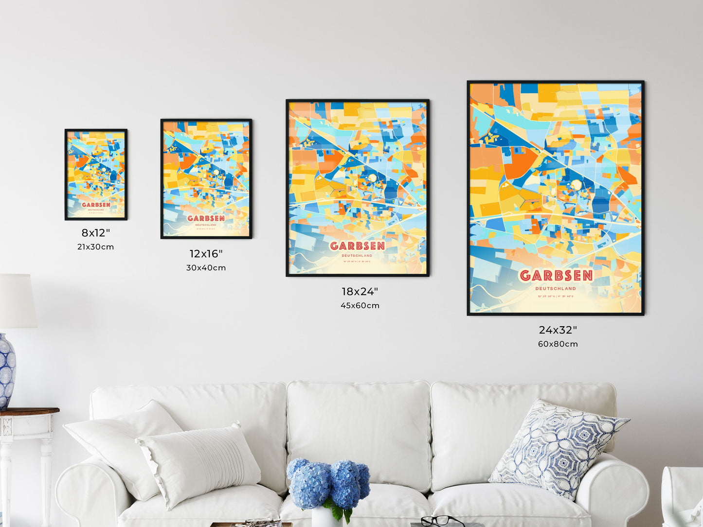 Colorful GARBSEN GERMANY Fine Art Map Blue Orange